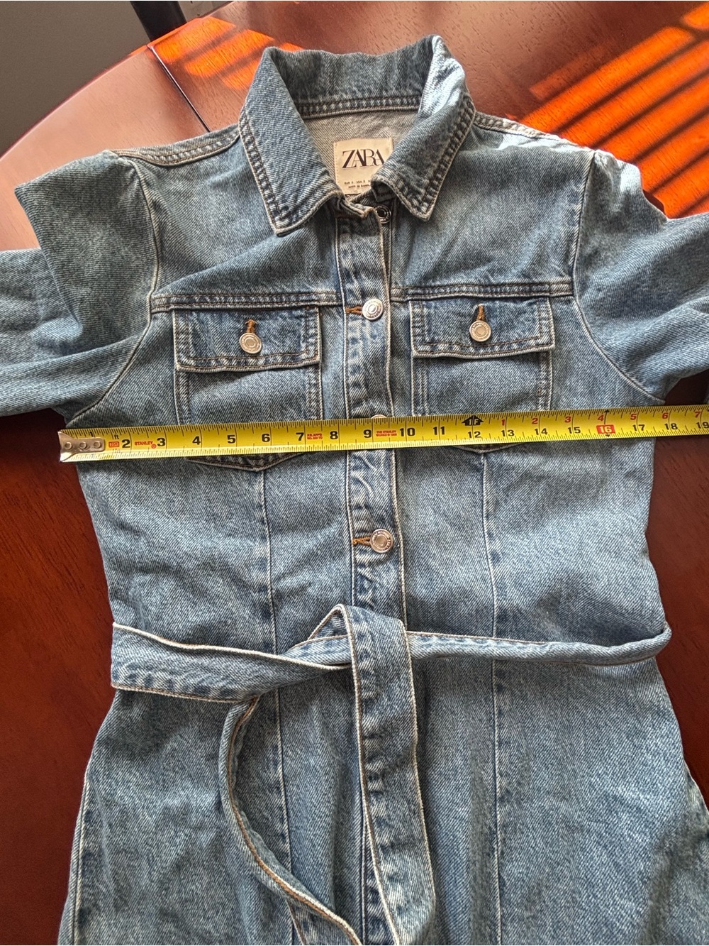 Zara Light Blue Denim Shirt Dress with Logo Tag sz S - Picture 11 of 13